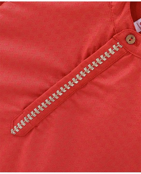 Babyhug Full Sleeve Dobby Kurta With Pyjama Set-Red