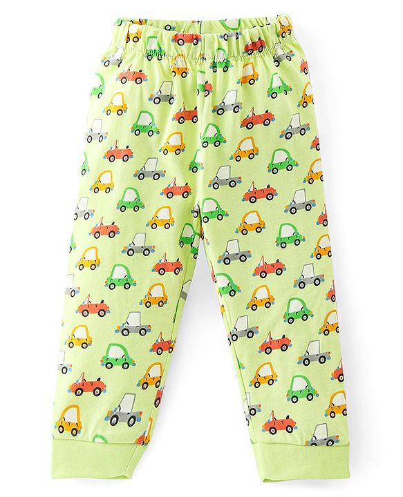 Babyhug Half Sleeves Nightwear Pajama Set Tiger and Car Print - Green