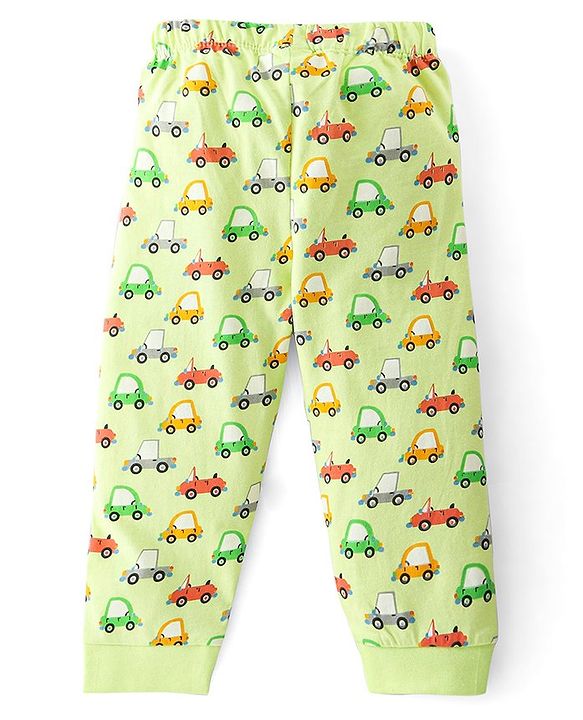 Babyhug Half Sleeves Nightwear Pajama Set Tiger and Car Print - Green