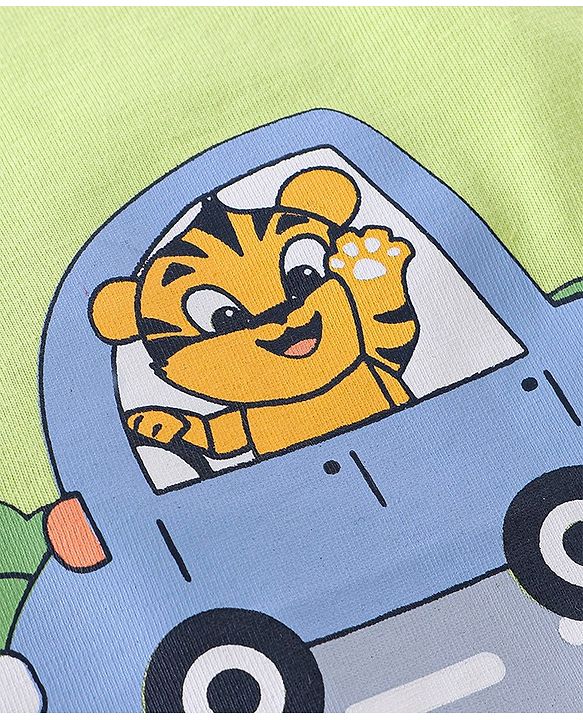 Babyhug Half Sleeves Nightwear Pajama Set Tiger and Car Print - Green