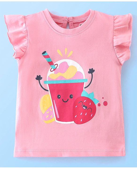 Babyhug Cotton Frill Sleeves Capri Night Suit Dot & Shake Print- Pink