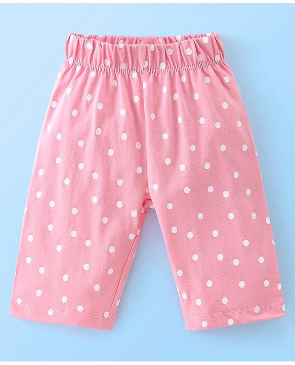 Babyhug Cotton Frill Sleeves Capri Night Suit Dot & Shake Print- Pink