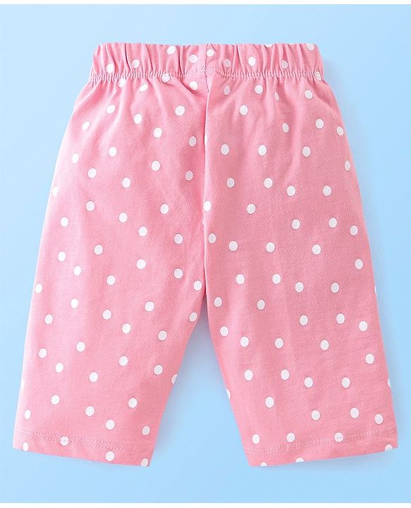 Babyhug Cotton Frill Sleeves Capri Night Suit Dot & Shake Print- Pink