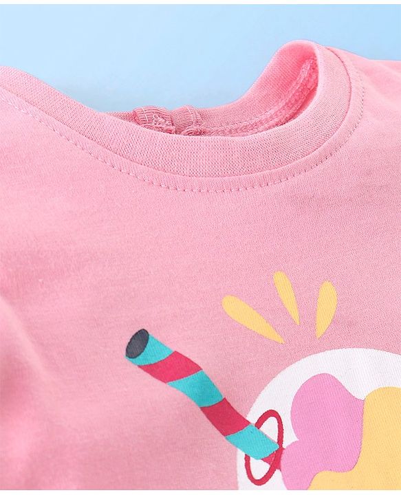 Babyhug Cotton Frill Sleeves Capri Night Suit Dot & Shake Print- Pink