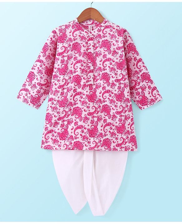 Babyhug 100% Cotton Woven Full Sleeves Kurta & Dhoti Set Paisley Pattern Print - Pink