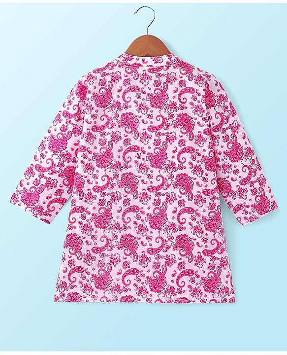 Babyhug 100% Cotton Woven Full Sleeves Kurta & Dhoti Set Paisley Pattern Print - Pink