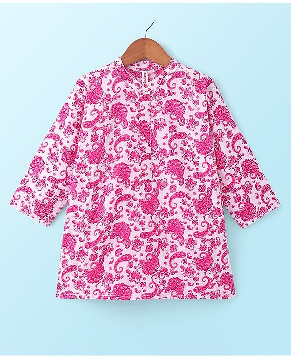 Babyhug 100% Cotton Woven Full Sleeves Kurta & Dhoti Set Paisley Pattern Print - Pink