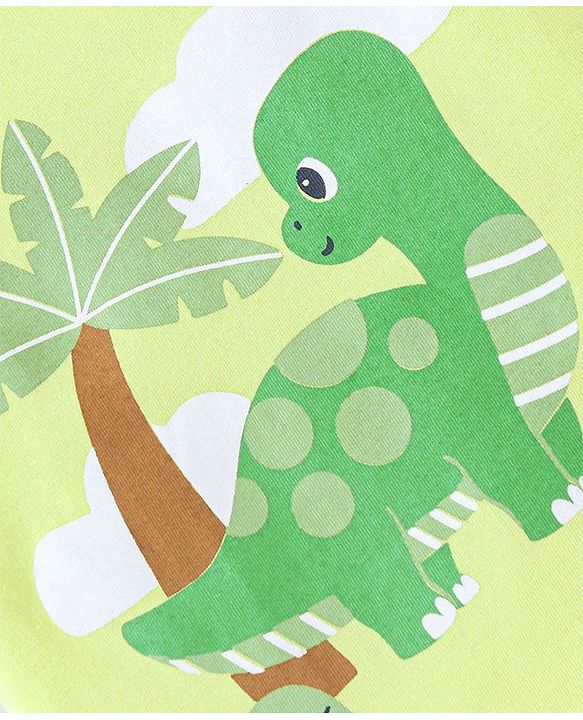Babyhug Cotton Knit Half Sleeves Nightsuit Set Dino Print - Green