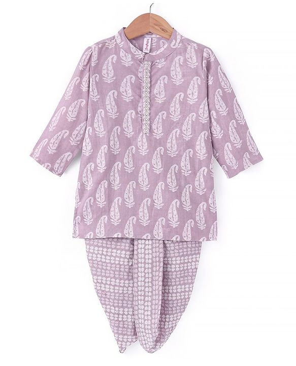 Babyhug 100% Cotton Printed Kurta with Printed Dhoti Set - Purple