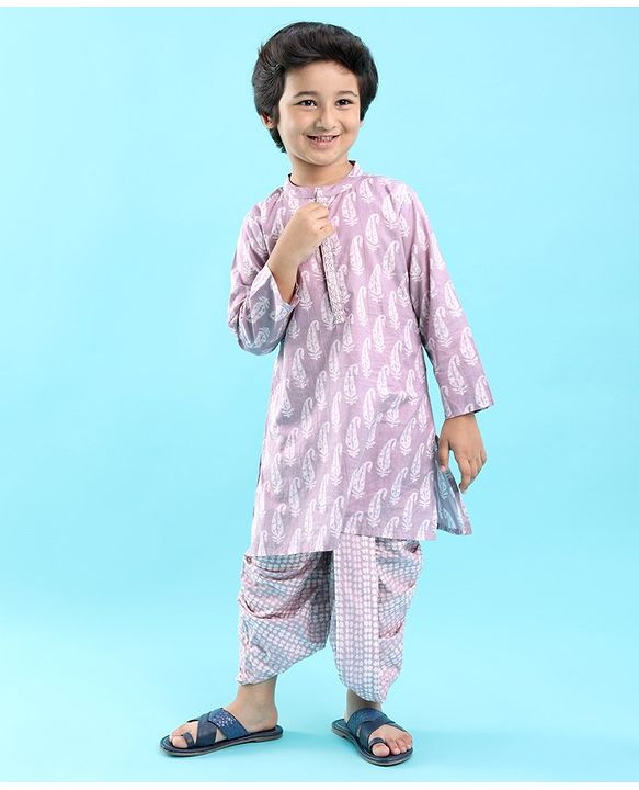 Babyhug 100% Cotton Printed Kurta with Printed Dhoti Set - Purple