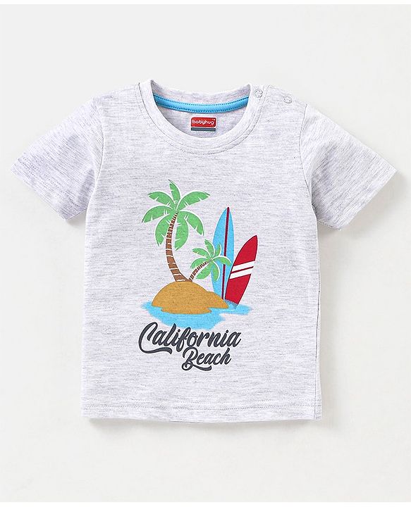 Babyhug Cotton Jersey Half Sleeves Striped & Tropical Printed T-Shirts Pack Of 3 - Orange Blue & Grey