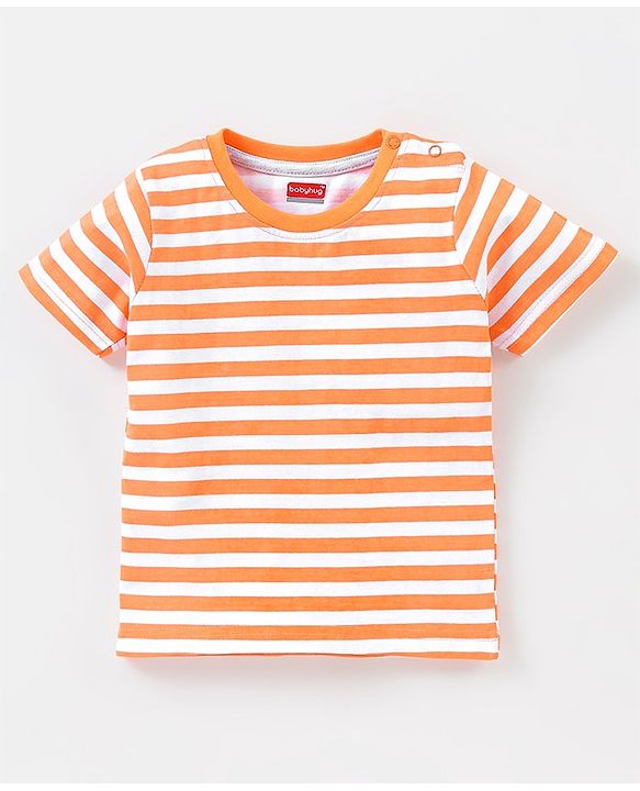 Babyhug Cotton Jersey Half Sleeves Striped & Tropical Printed T-Shirts Pack Of 3 - Orange Blue & Grey