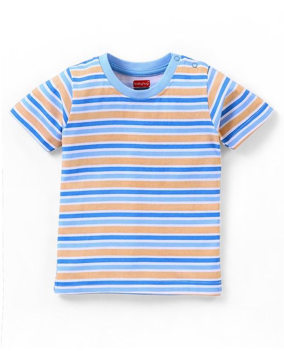 Babyhug Cotton Jersey Half Sleeves Striped T- Shirt With Travel Print Pack of 3 - Blue & Orange