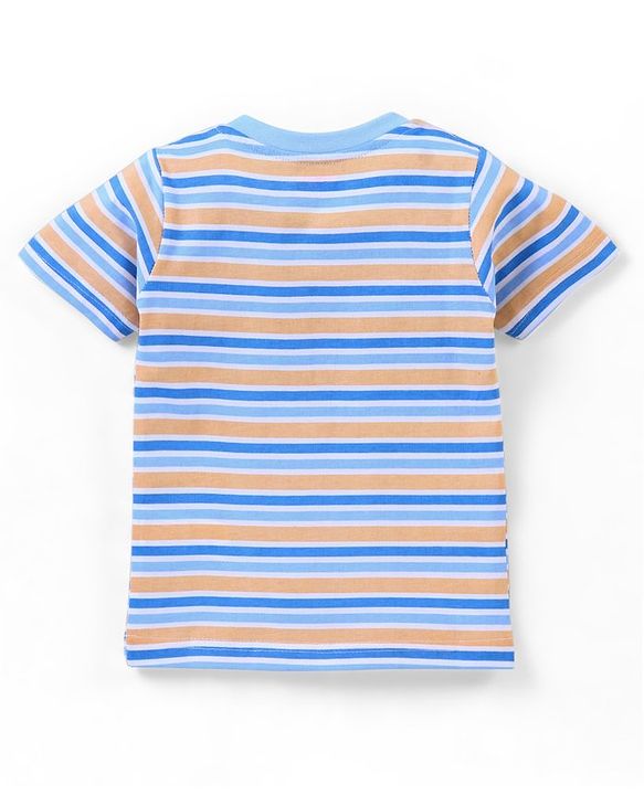 Babyhug Cotton Jersey Half Sleeves Striped T- Shirt With Travel Print Pack of 3 - Blue & Orange