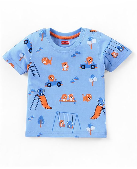 Babyhug Cotton Jersey Half Sleeves Striped T- Shirt With Travel Print Pack of 3 - Blue & Orange