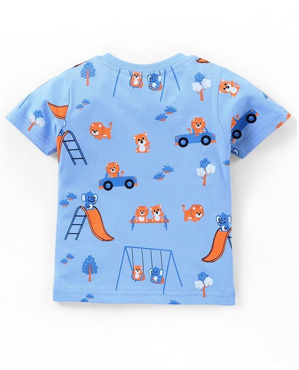 Babyhug Cotton Jersey Half Sleeves Striped T- Shirt With Travel Print Pack of 3 - Blue & Orange