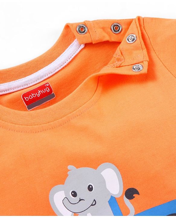 Babyhug Cotton Jersey Half Sleeves Striped T- Shirt With Travel Print Pack of 3 - Blue & Orange
