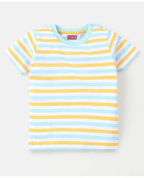 Babyhug Cotton Jersey Half Sleeves Striped T-Shirts Pack Of 3 - Yellow & Blue