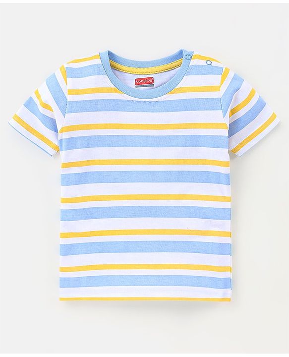 Babyhug Cotton Jersey Half Sleeves Striped & Animal Printed T-Shirts Pack Of 3 - Yellow & Blue