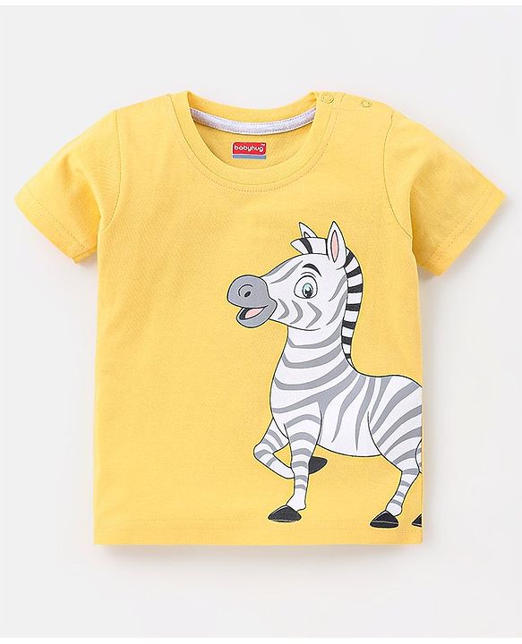 Babyhug Cotton Jersey Half Sleeves Striped & Animal Printed T-Shirts Pack Of 3 - Yellow & Blue