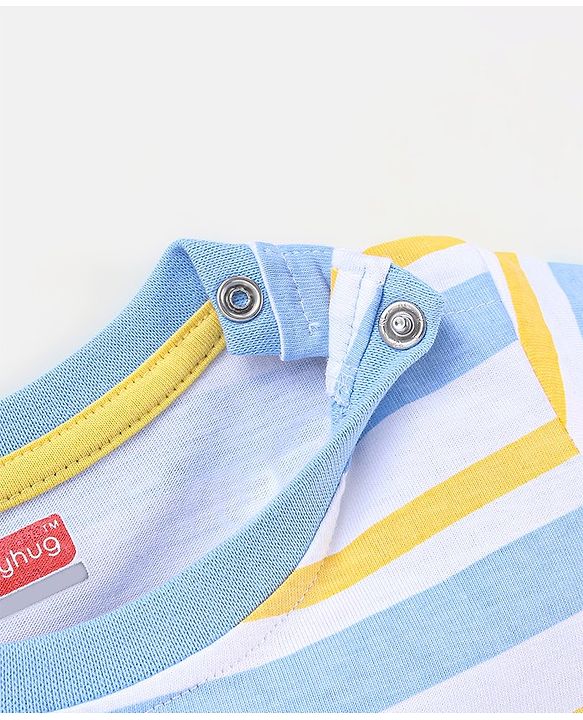 Babyhug Cotton Jersey Half Sleeves Striped & Animal Printed T-Shirts Pack Of 3 - Yellow & Blue