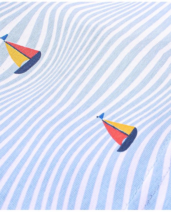 Babyhug Cotton Half Sleeves T-Shirt Boat & Waves Print- White & Blue