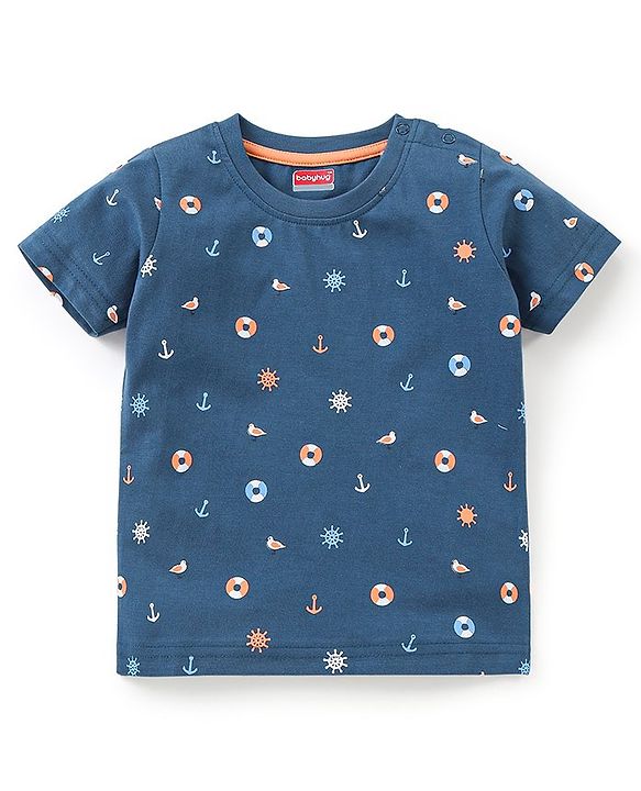 Babyhug Cotton Half Sleeves T-Shirts  Anchor Print Pack Of 3 - Blue & Orange