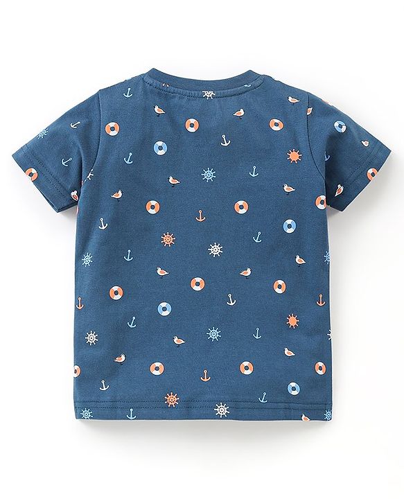 Babyhug Cotton Half Sleeves T-Shirts  Anchor Print Pack Of 3 - Blue & Orange