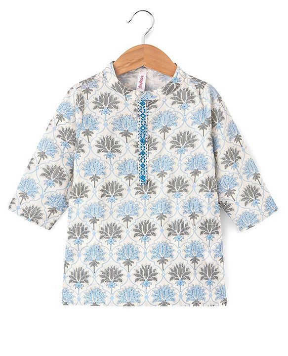 Babyhug 100% Cambric Full Sleeve Printed Kurta With Dhoti Set - Off White