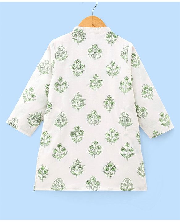 Babyhug 100% Cotton Woven Full Sleeves Kurta With Dhoti Floral Print - White