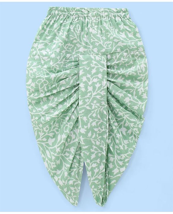 Babyhug 100% Cotton Woven Full Sleeves Kurta With Dhoti Floral Print - White