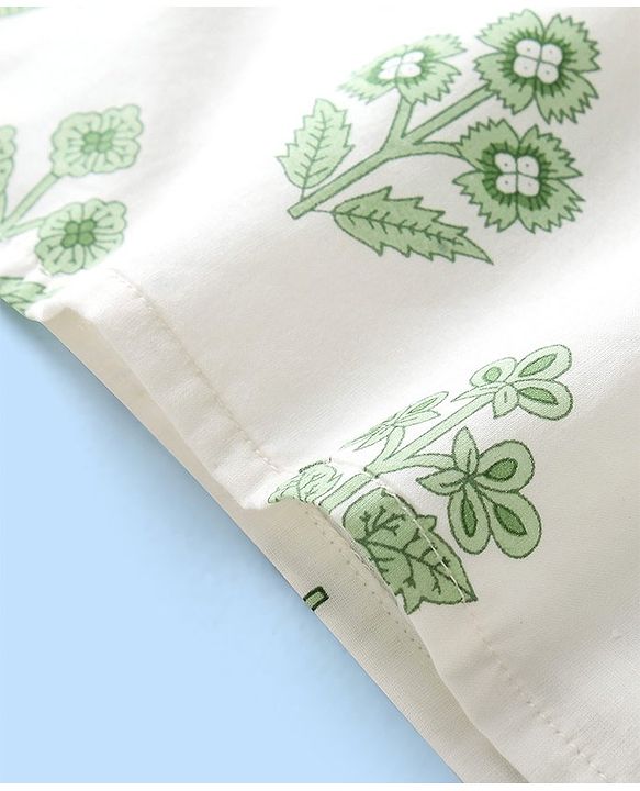 Babyhug 100% Cotton Woven Full Sleeves Kurta With Dhoti Floral Print - White