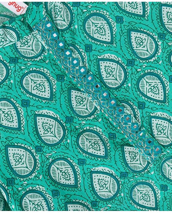 Babyhug 100% Cotton Full Sleeves Leafs Printed Kurta with Printed Dhoti Set - Sea Green