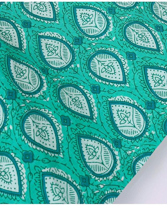 Babyhug 100% Cotton Full Sleeves Leafs Printed Kurta with Printed Dhoti Set - Sea Green