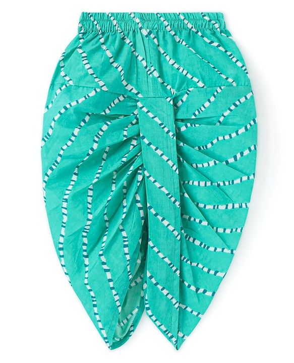 Babyhug 100% Cotton Full Sleeves Leafs Printed Kurta with Printed Dhoti Set - Sea Green