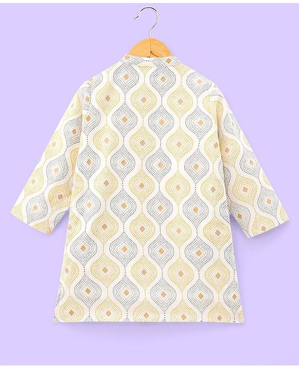 Babyhug 100% Cambric Full Sleeves Kurta With Dhoti Argyle Print - Beige