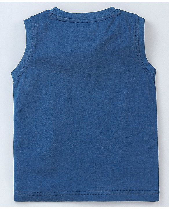 Babyhug Cotton Jersey Sleeveless T-Shirt Text Print - Blue