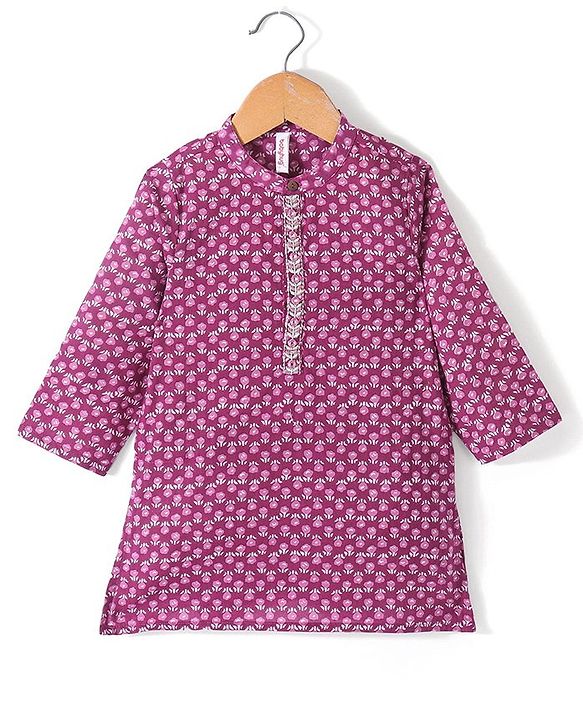 Babyhug 100% Cambric Full Sleeve Printed Kurta With Dhoti Set - Purple