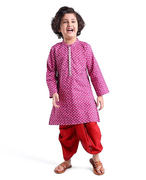 Babyhug 100% Cambric Full Sleeve Printed Kurta With Dhoti Set - Purple