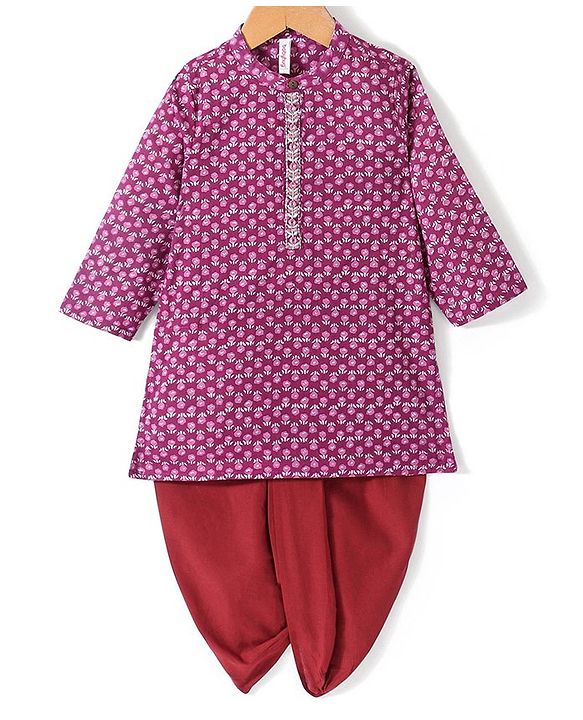 Babyhug 100% Cambric Full Sleeve Printed Kurta With Dhoti Set - Purple