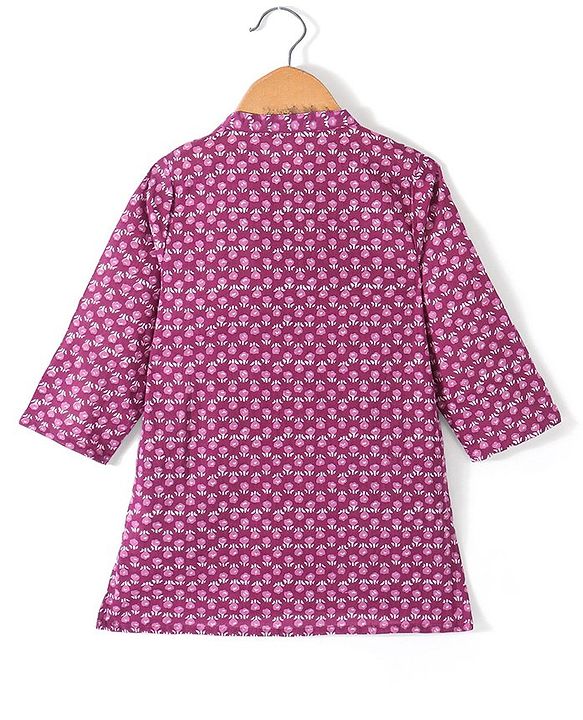 Babyhug 100% Cambric Full Sleeve Printed Kurta With Dhoti Set - Purple
