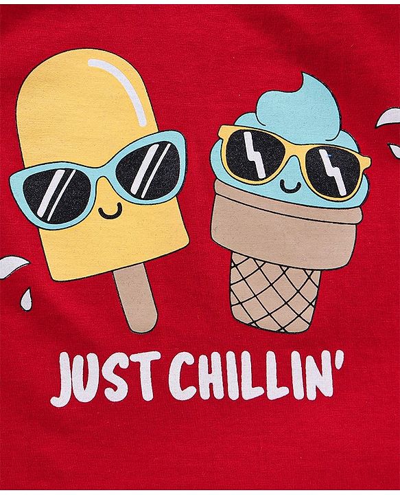 Babyhug Cotton Jersey Sleeveless T-Shirt Ice Cream Print - Red