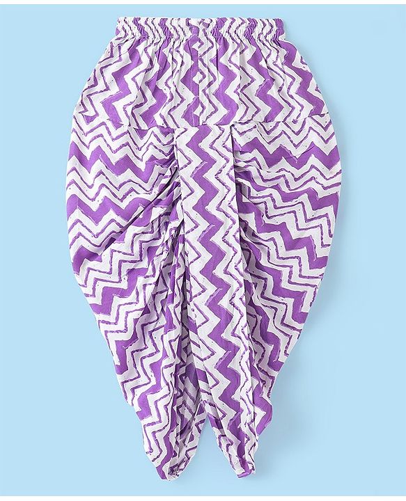 Babyhug Cotton Full Sleeves Kurta With Dhoti Floral Print & Embroidery - White & Purple