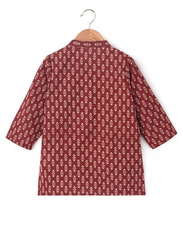 Babyhug 100% Cotton Full Sleeves  Printed Kurta with Printed Dhoti Set - Rust