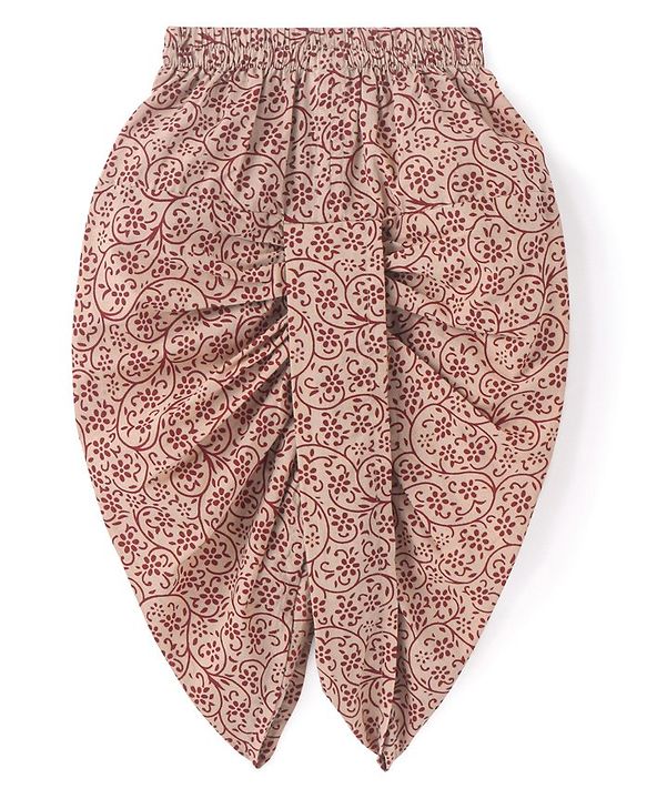 Babyhug 100% Cotton Full Sleeves  Printed Kurta with Printed Dhoti Set - Rust