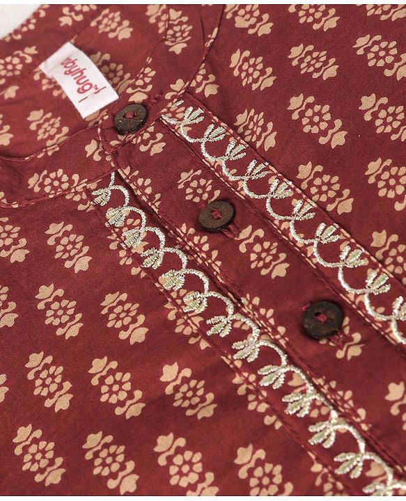 Babyhug 100% Cotton Full Sleeves  Printed Kurta with Printed Dhoti Set - Rust