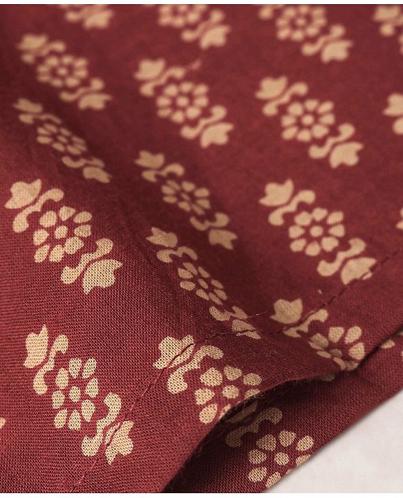 Babyhug 100% Cotton Full Sleeves  Printed Kurta with Printed Dhoti Set - Rust
