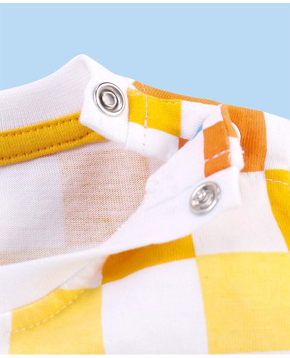 Babyhug Cotton Knit Half Sleeves Checked T-Shirt Emoji Print - White