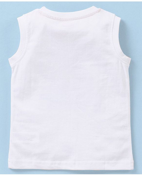 Babyhug Sleeveless Cotton T-Shirt With Sunset Print - White