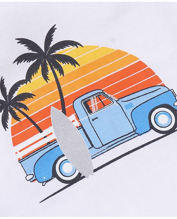 Babyhug Sleeveless Cotton T-Shirt With Sunset Print - White
